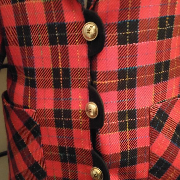 Vintage 1970's Red and Black Plaid Blazer by Simon Chang - Size 8, retro office - Picture 6 of 7